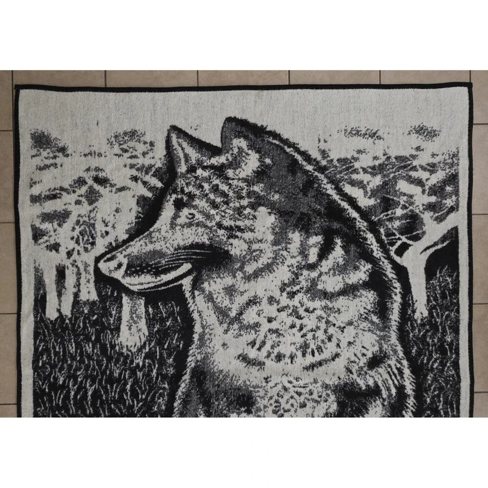 Vintage Hi Pile By San Marcos Wolf In The Woods Throw Blanket Reversible 80x60